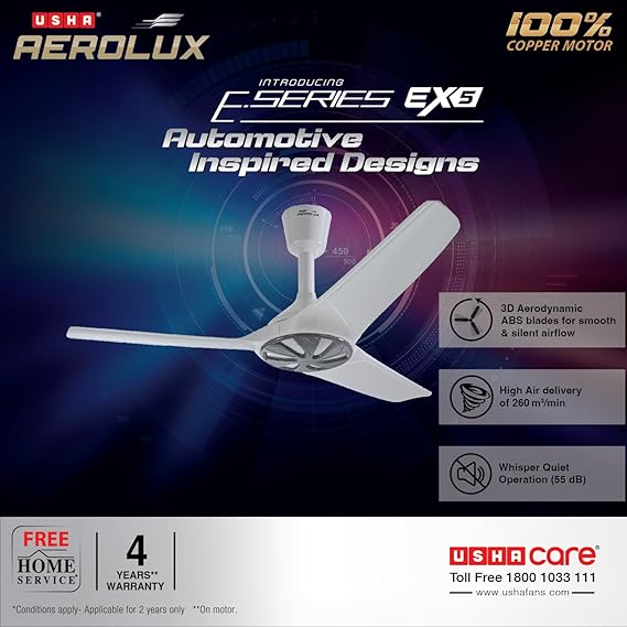 USHA Aerolux EX5 1320 mm प्रीमियम डिज़ाइन, साइलेंट सीलिंग फैन ABS ब्लेड के साथ (गैलेक्सी सफ़ेद) - Image 2