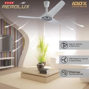 USHA Aerolux EX5 1320 mm प्रीमियम डिज़ाइन, साइलेंट सीलिंग फैन ABS ब्लेड के साथ (गैलेक्सी सफ़ेद)